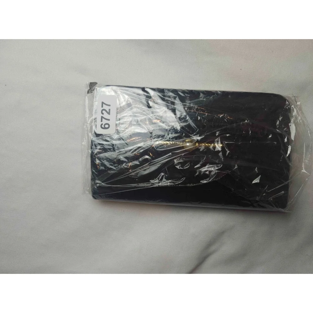 La Regale Clutch Bag Women Black Satin Formal Evening Shoulder Gold Pearl Clasp